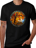 Autumn Tree Stained Glass Graphic Tee - Black