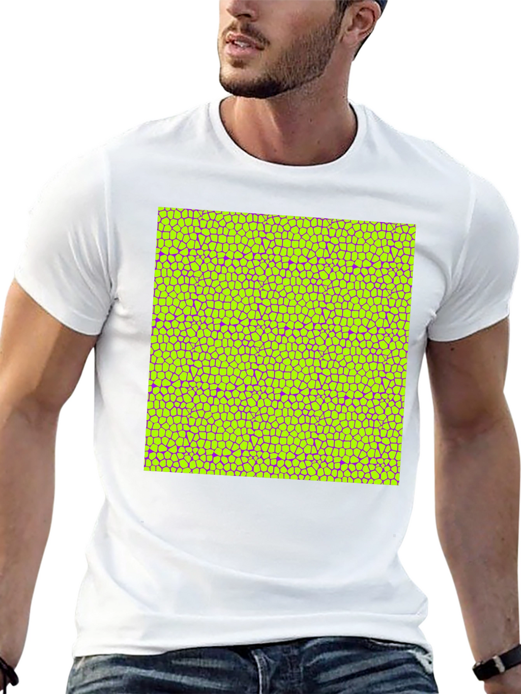 Vibrant Geometric Mosaic Print Black T-Shirt