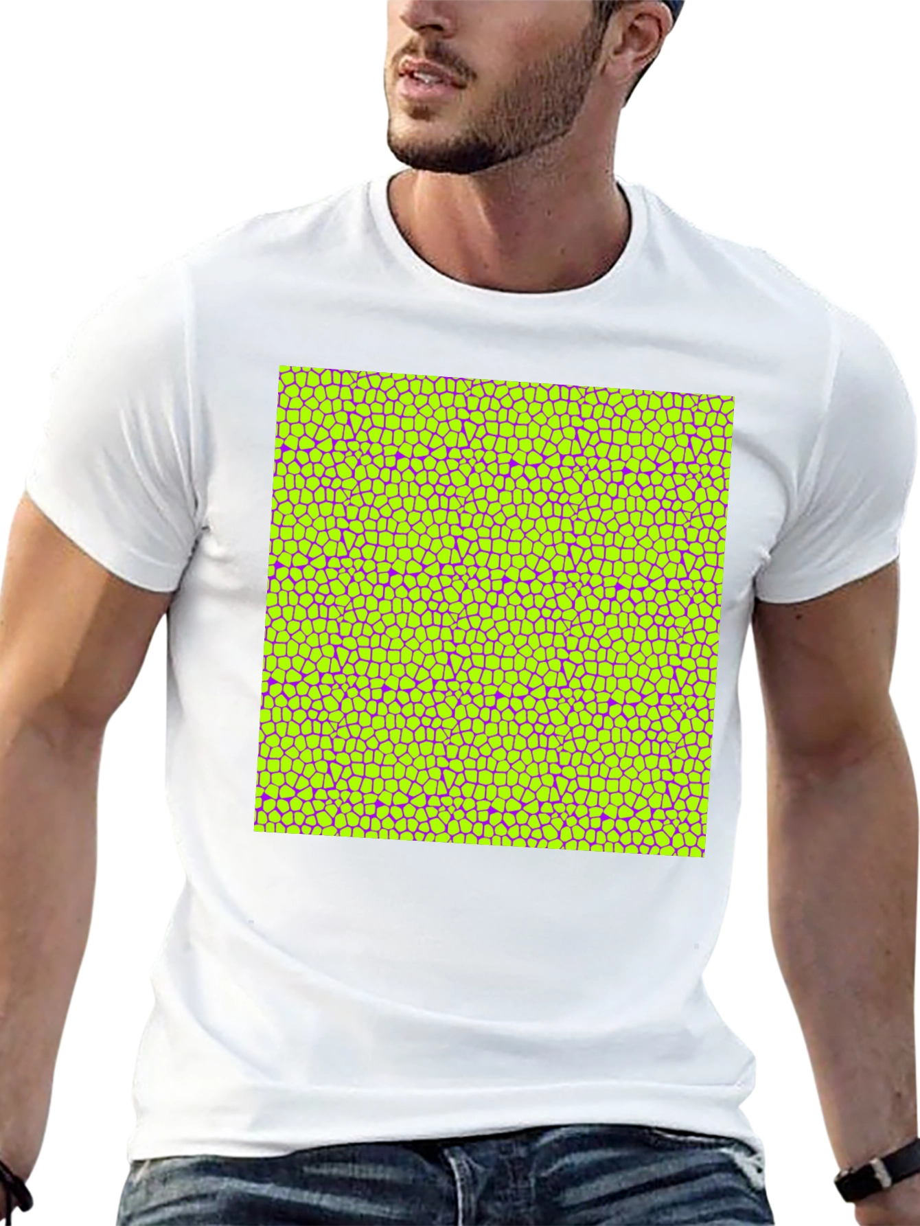 Vibrant Geometric Mosaic Print Black T-Shirt