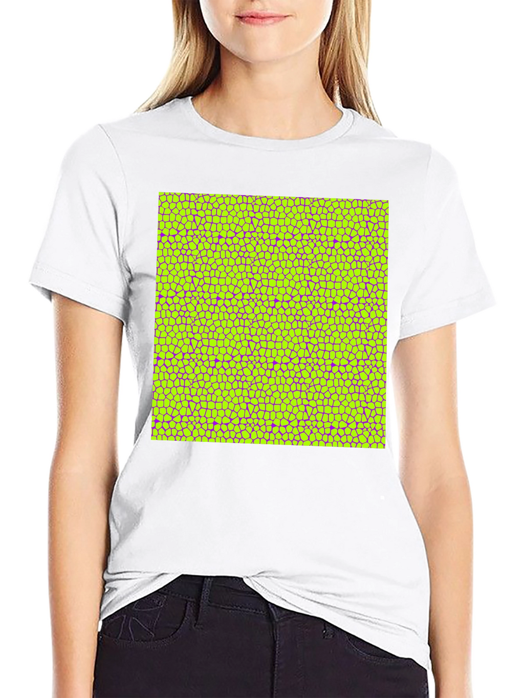 Vibrant Geometric Mosaic Print Black T-Shirt