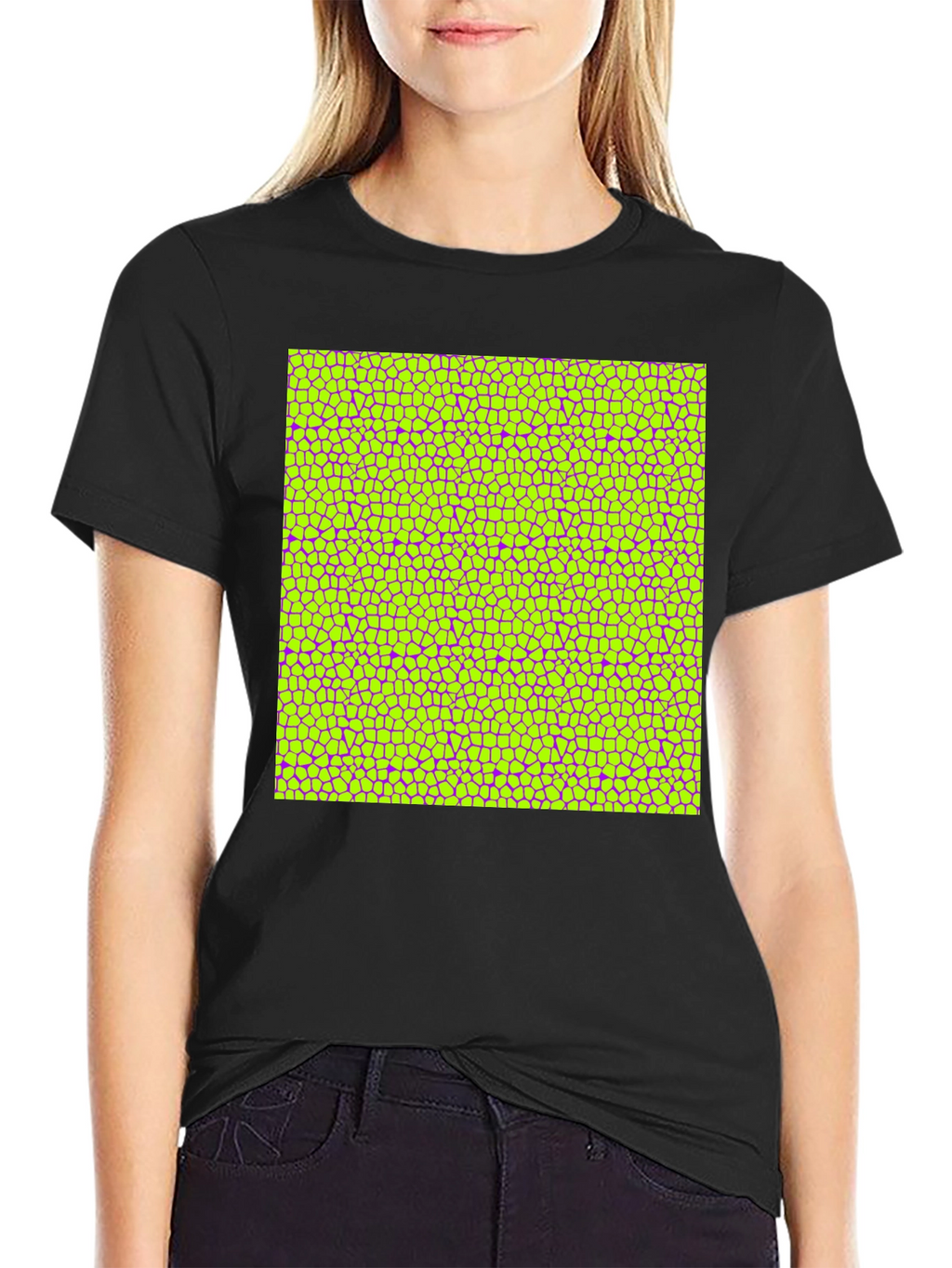 Vibrant Geometric Mosaic Print Black T-Shirt
