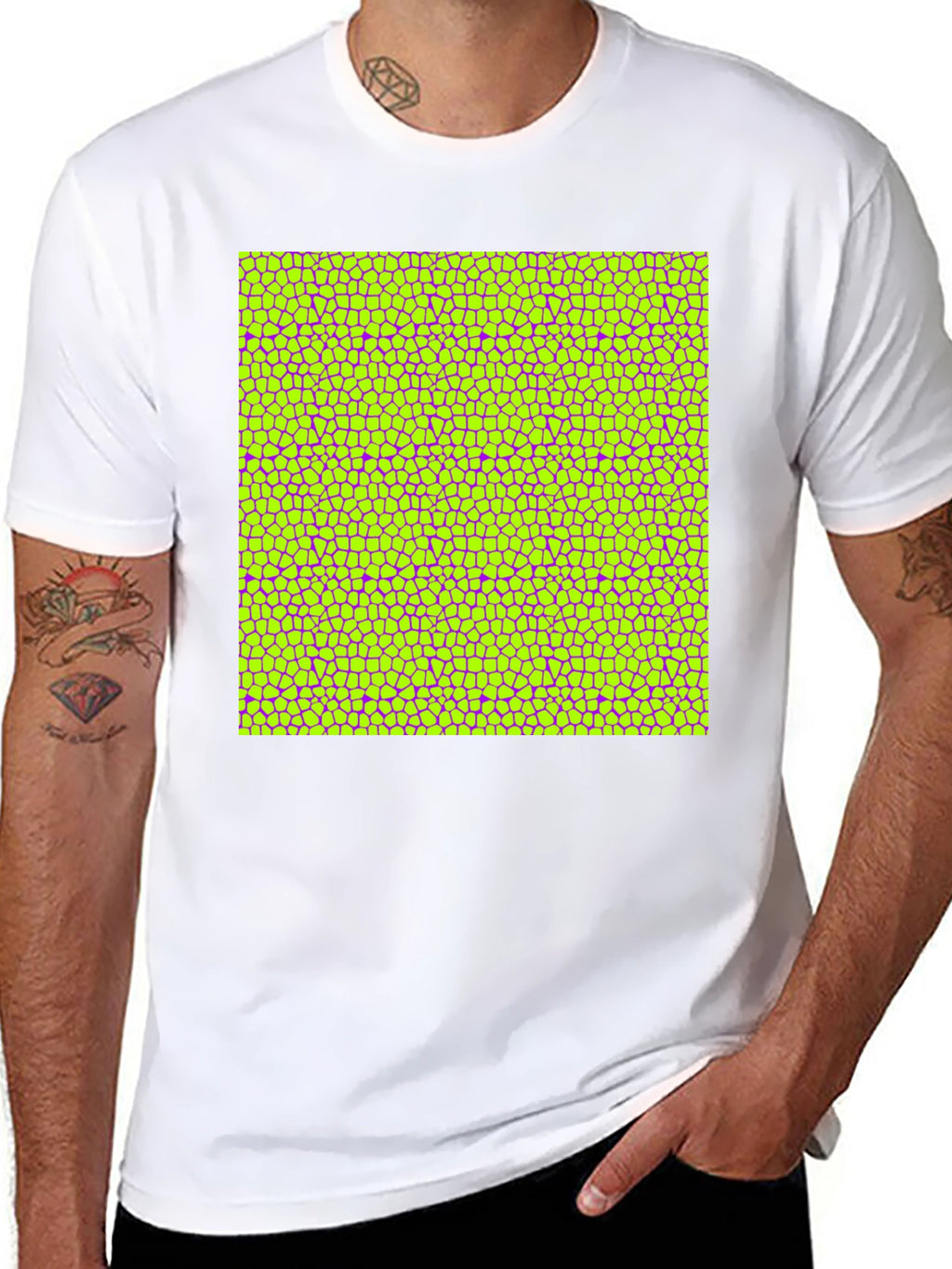 Vibrant Geometric Mosaic Print Black T-Shirt