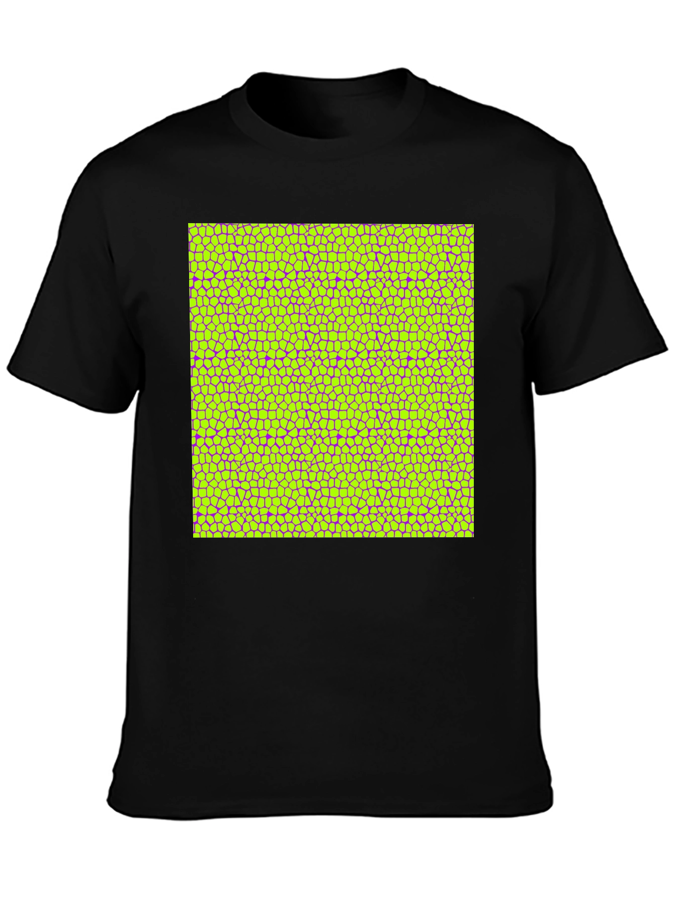 Vibrant Geometric Mosaic Print Black T-Shirt