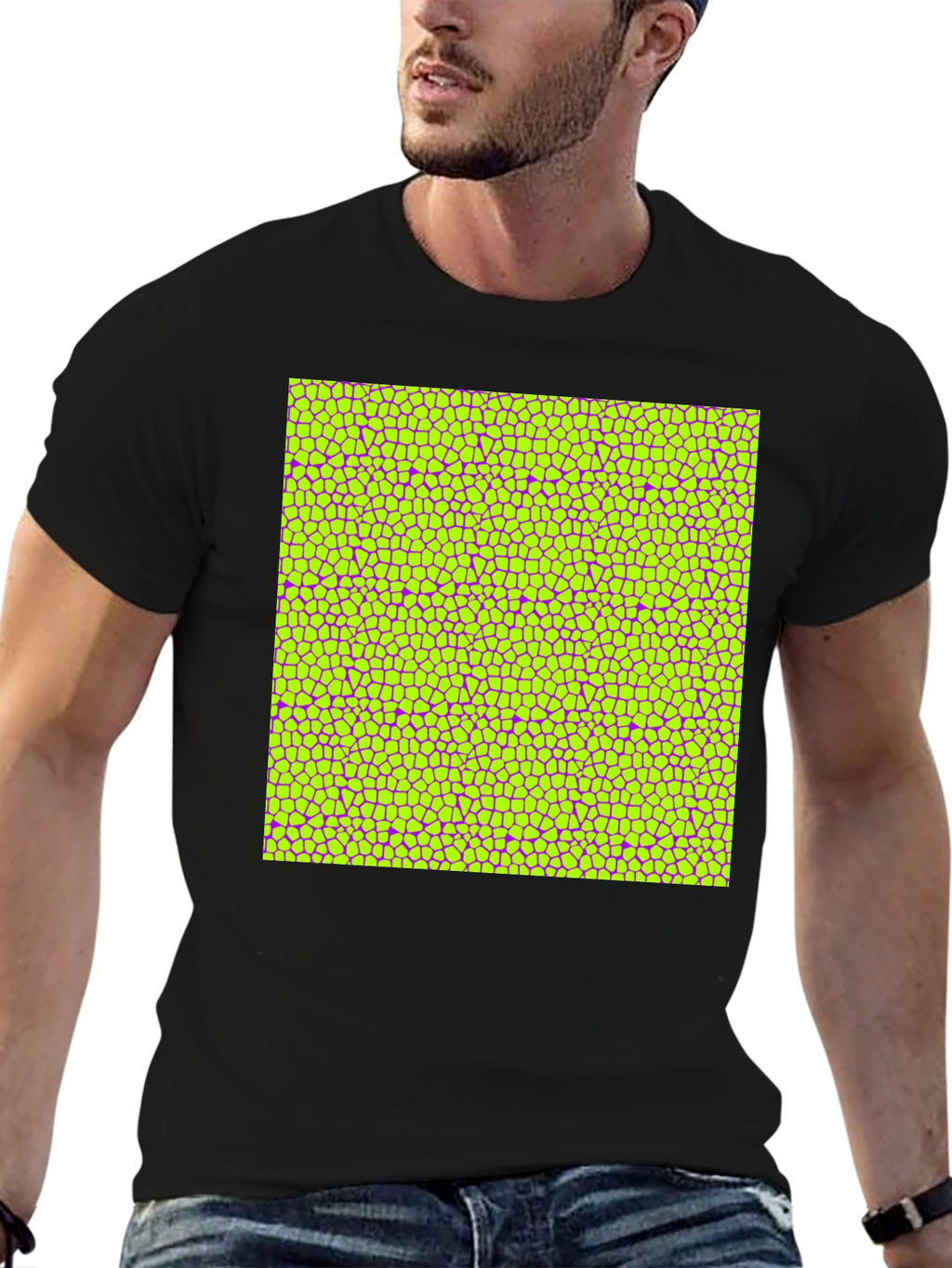 Vibrant Geometric Mosaic Print Black T-Shirt