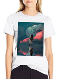 Astronaut Stay Home Graphic Black T-Shirt