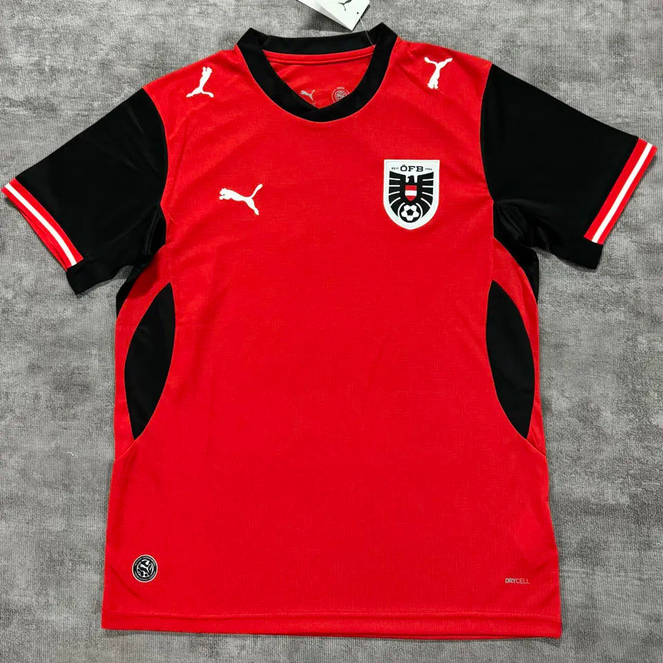 2026/27 Austria Hoem Red Fans Soccer Jersey (Have Right Patch 有右臂章 白底黑字） Back