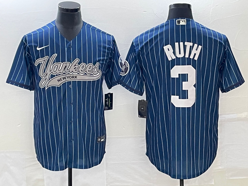 Men's New York Yankees Babe Ruth #3 Blue Player Jerseys Joint Edition