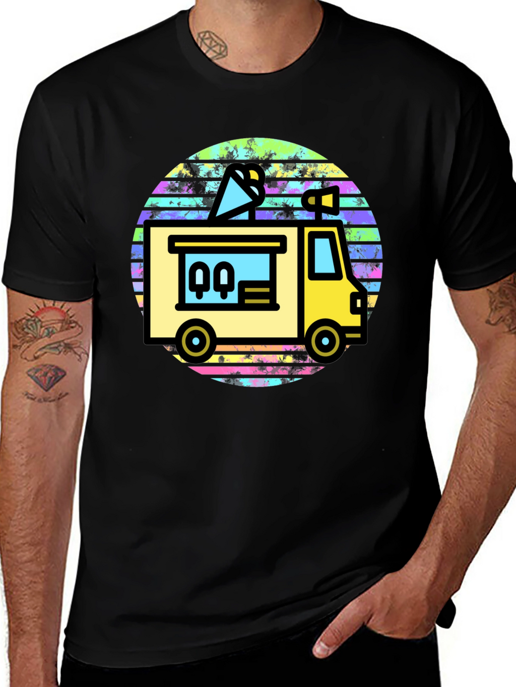 Retro Food Truck Graphic Tee - Black