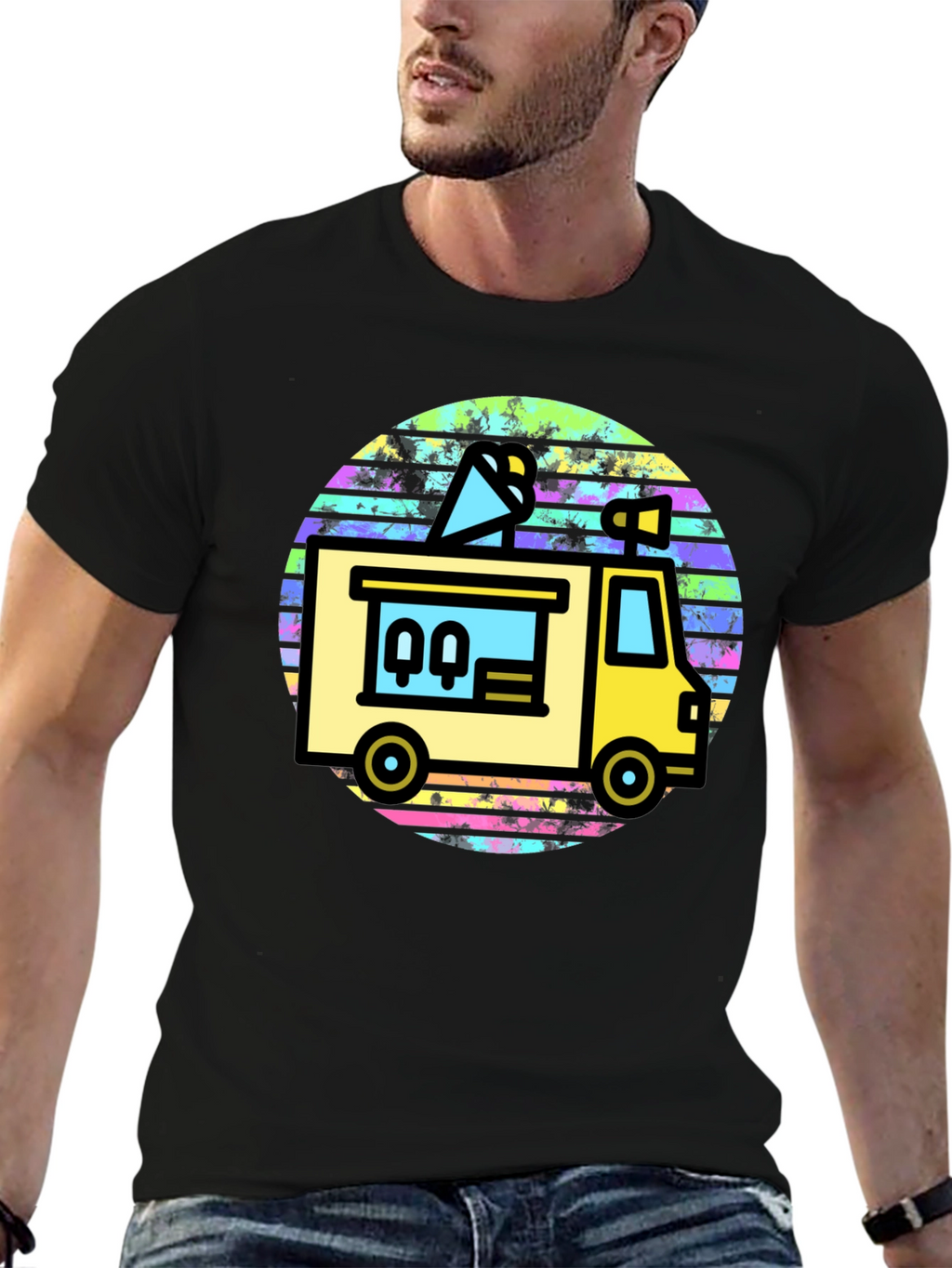 Retro Food Truck Graphic Tee - Black