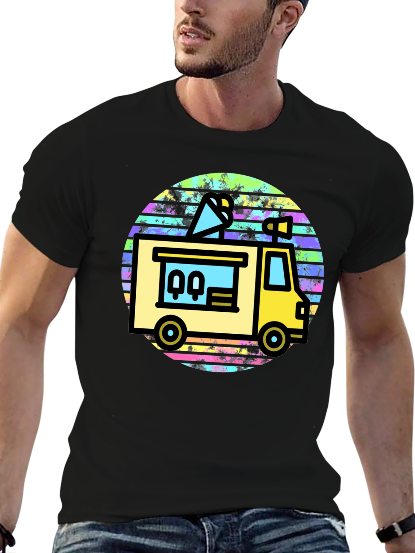Retro Food Truck Graphic Tee - Black
