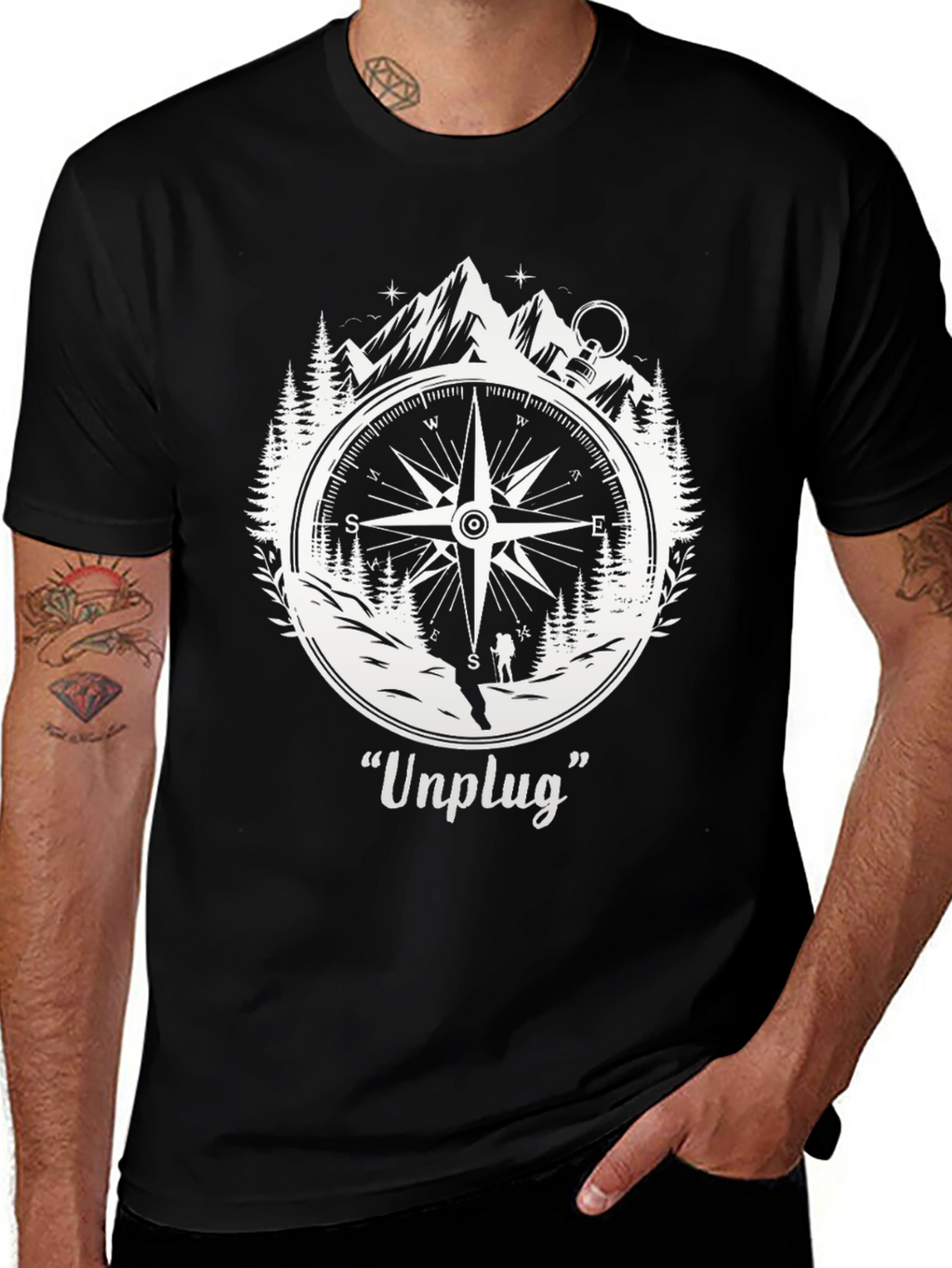 Unplug Compass Graphic Tee - Adventure Awaits