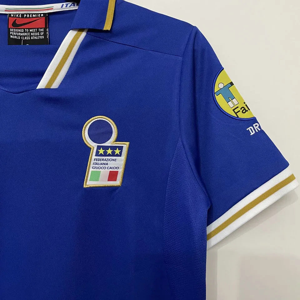 1996 Italy Home Blue Retro Soccer Jersey Detail 3