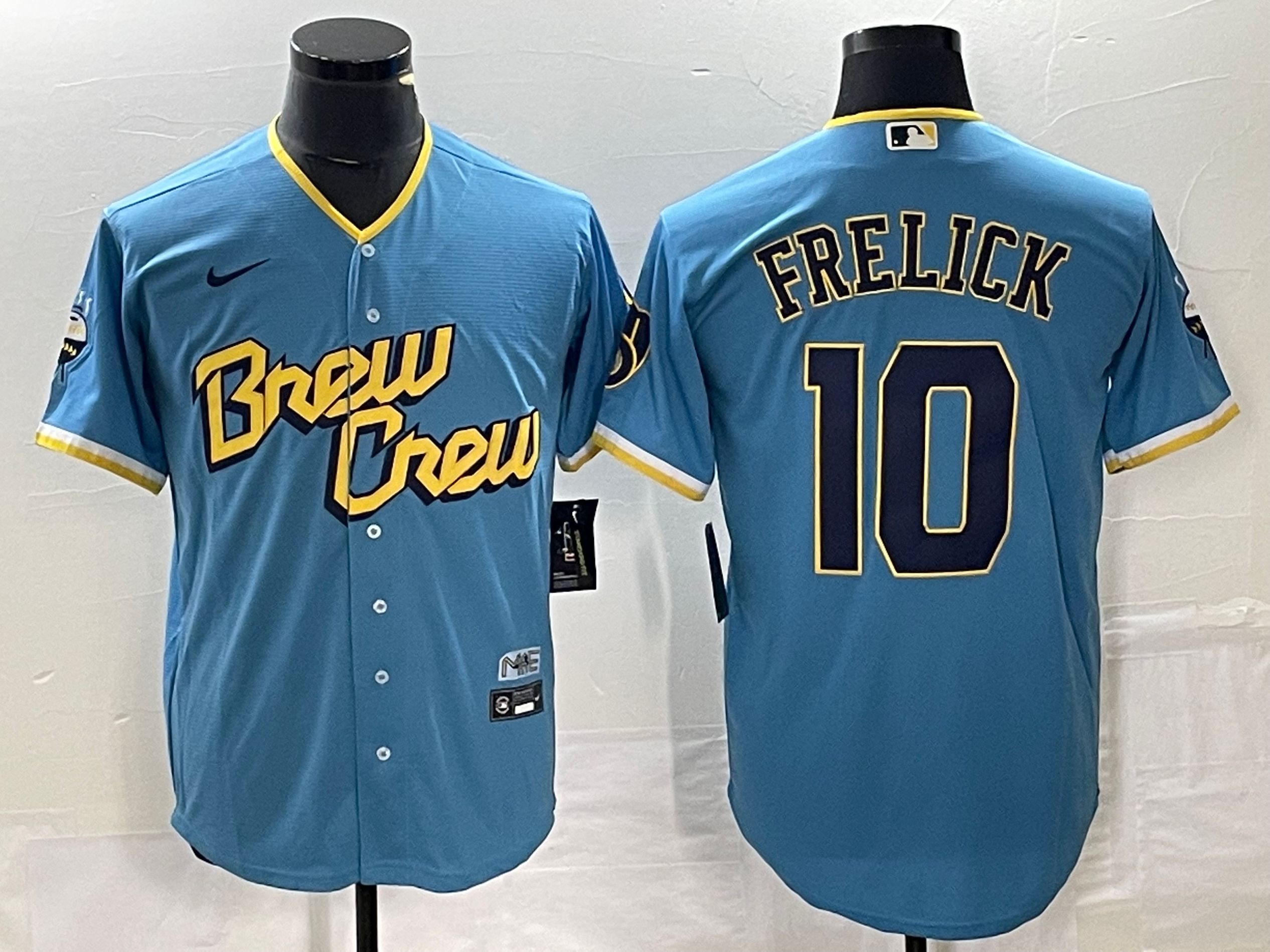 Men's Milwaukee Brewers Sal Frelick #10 Powder Blue 2022 City Connect Replica Player Jerseys