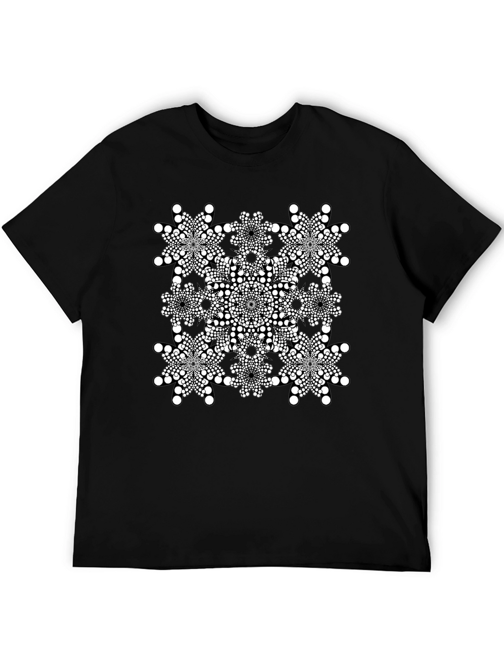 Geometric Dot Mandala Graphic Tee - Black