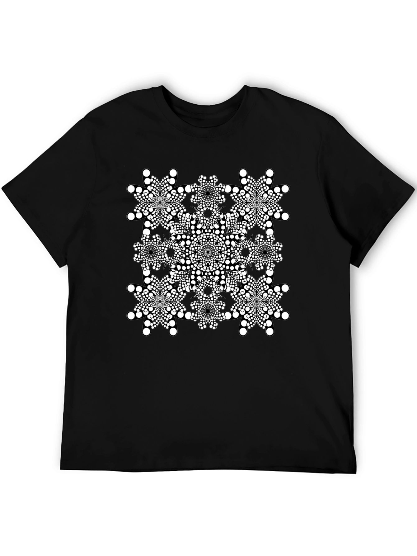 Geometric Dot Mandala Graphic Tee - Black