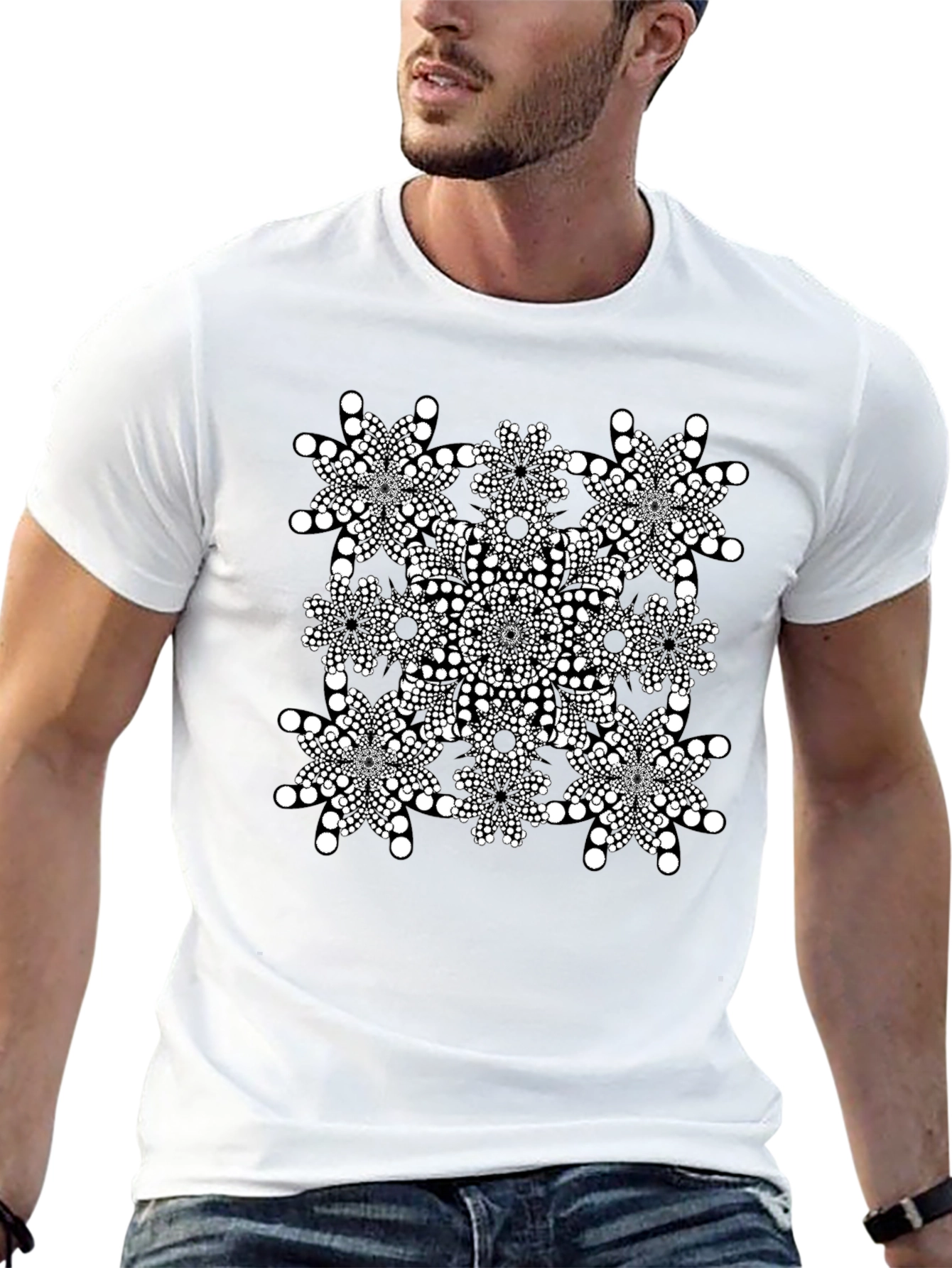 Geometric Dot Mandala Graphic Tee - Black
