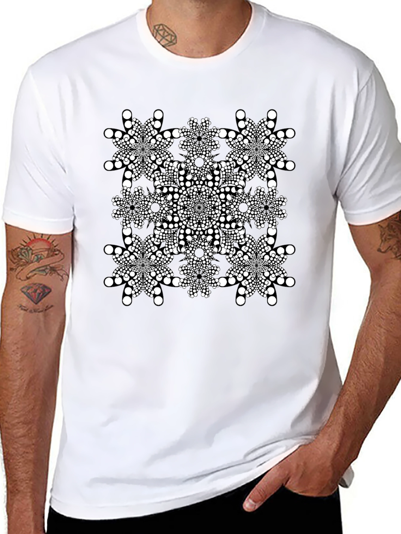 Geometric Dot Mandala Graphic Tee - Black