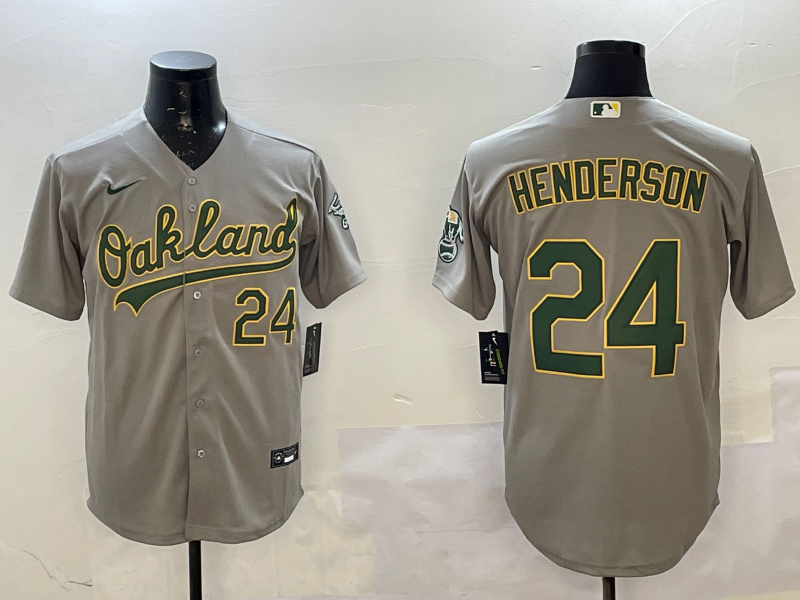 Men's Oakland Athletics Rickey Henderson #24 Gray Replica Player Jerseys