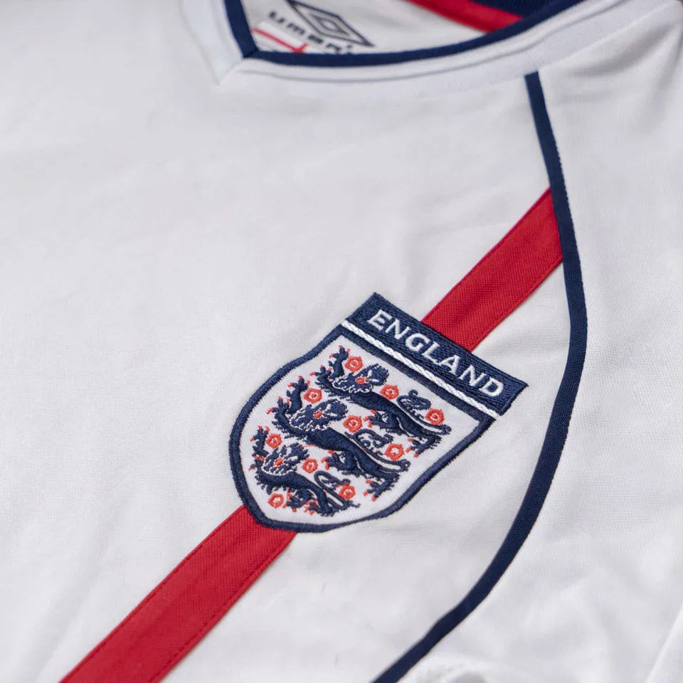 2002 England Home White Retro Soccer Jersey Detail 2