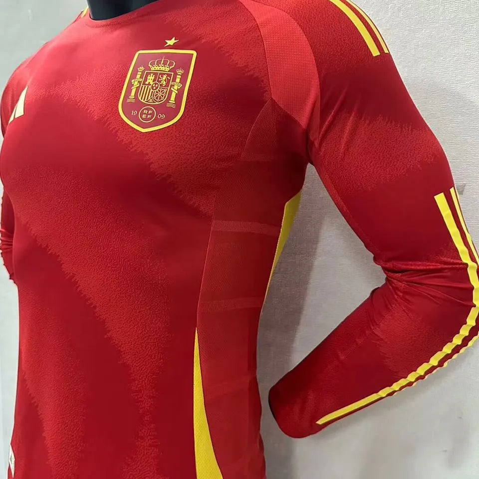2024/25 Spain Home Red Player Version Long Sleeve Jersey Detail 1