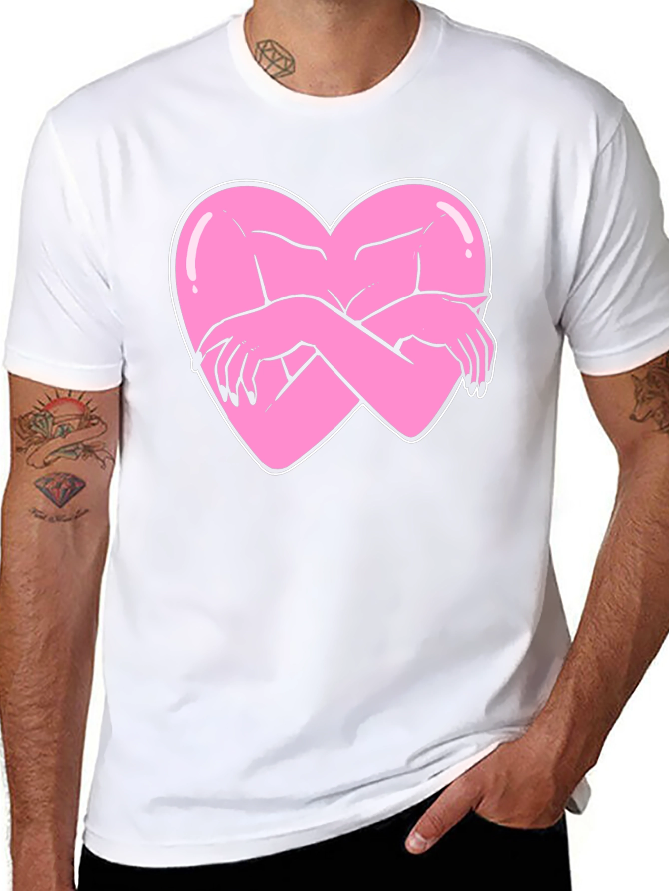 Heart Hug Graphic Tee - Black Cotton T-Shirt