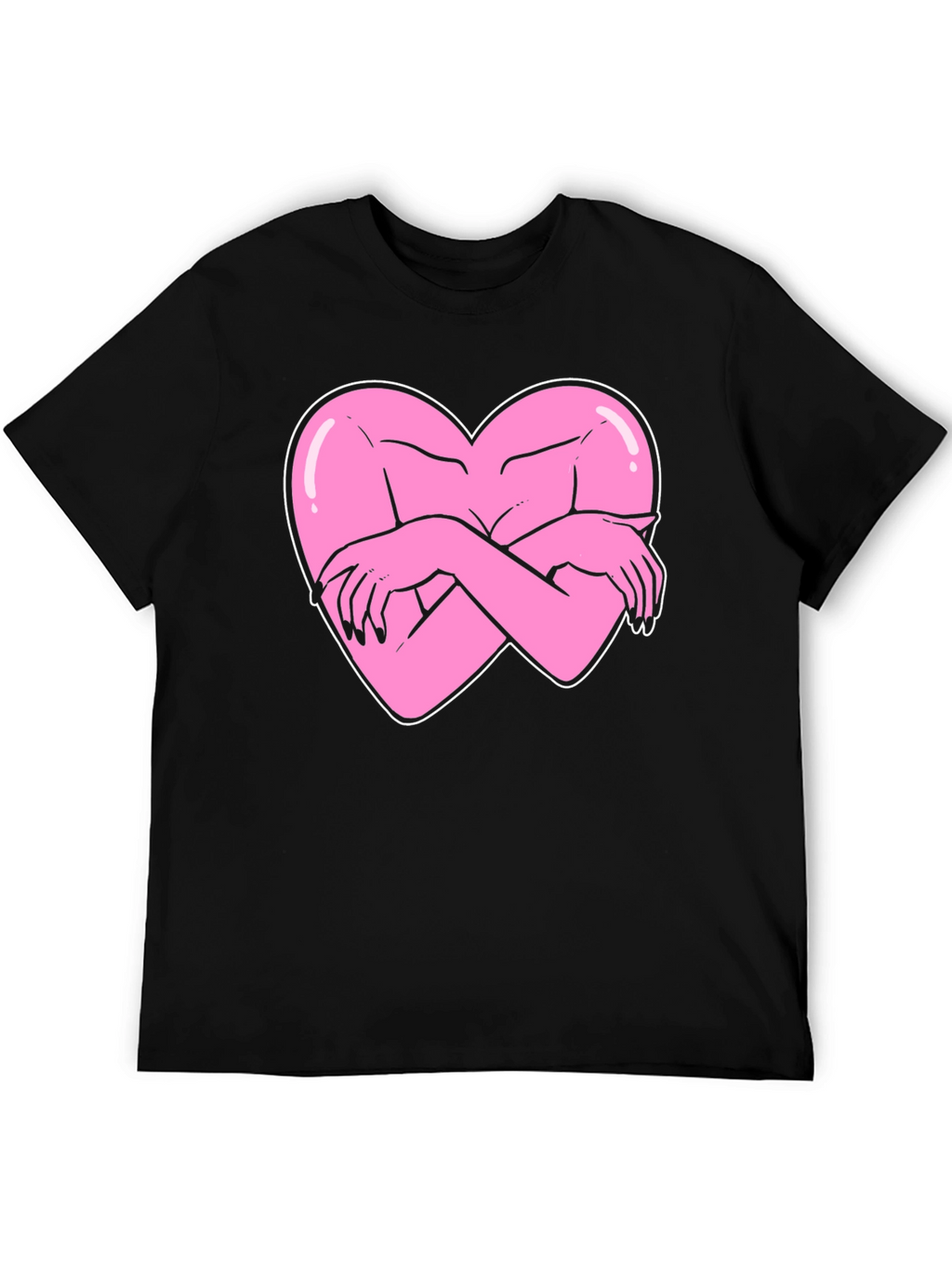 Heart Hug Graphic Tee - Black Cotton T-Shirt