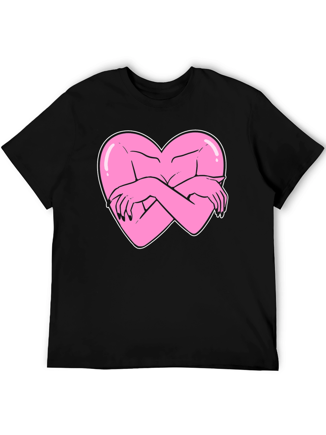 Heart Hug Graphic Tee - Black Cotton T-Shirt