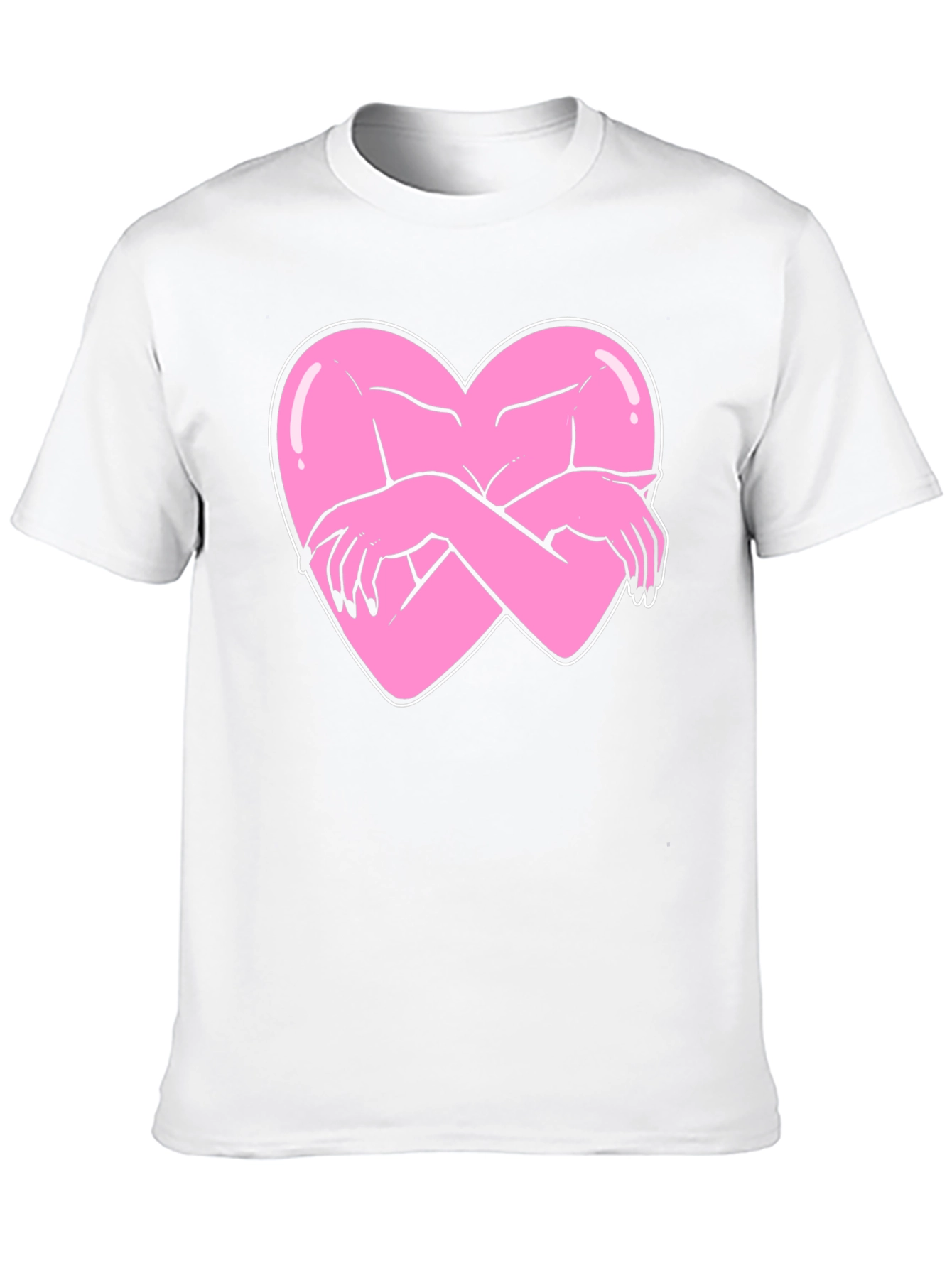 Heart Hug Graphic Tee - Black Cotton T-Shirt