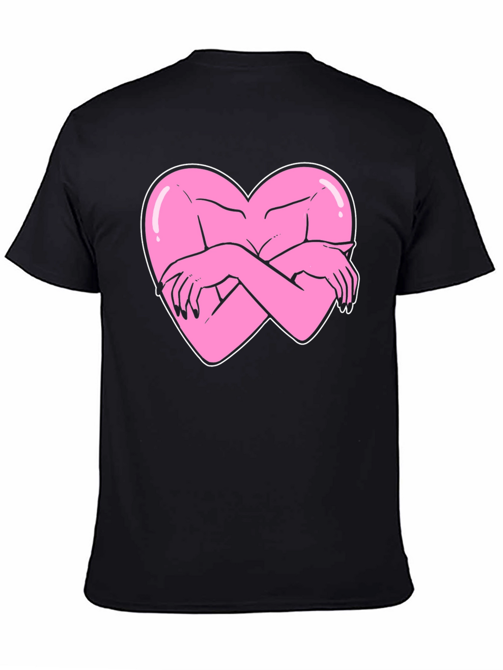 Heart Hug Graphic Tee - Black Cotton T-Shirt