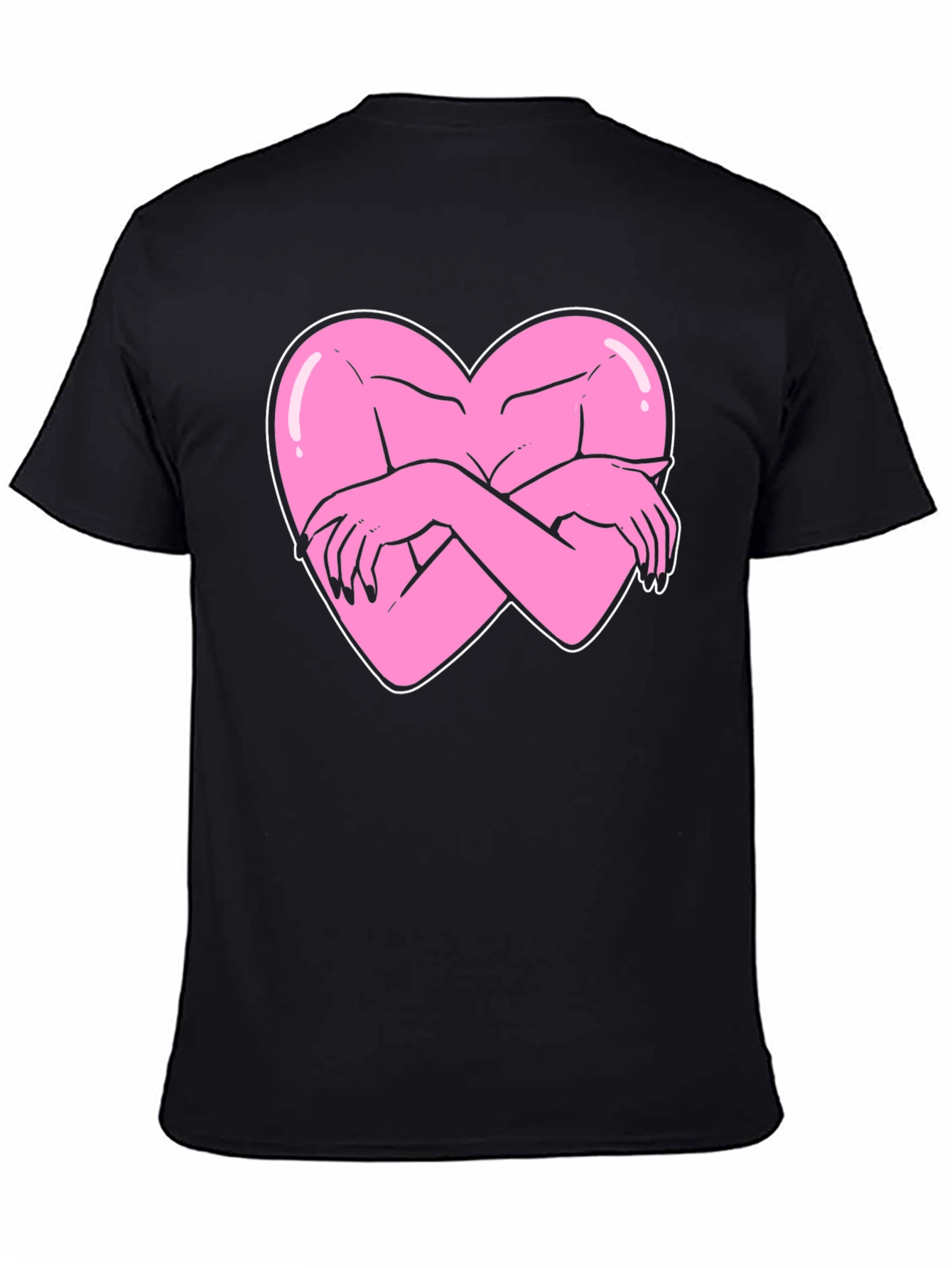 Heart Hug Graphic Tee - Black Cotton T-Shirt