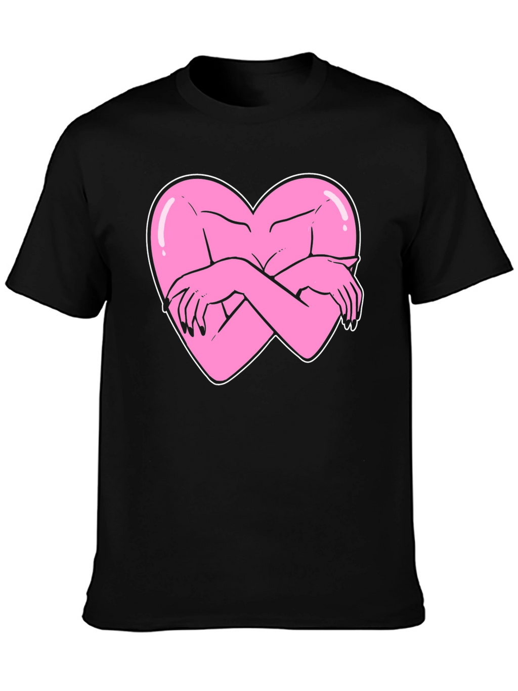 Heart Hug Graphic Tee - Black Cotton T-Shirt