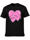 Heart Hug Graphic Tee - Black Cotton T-Shirt