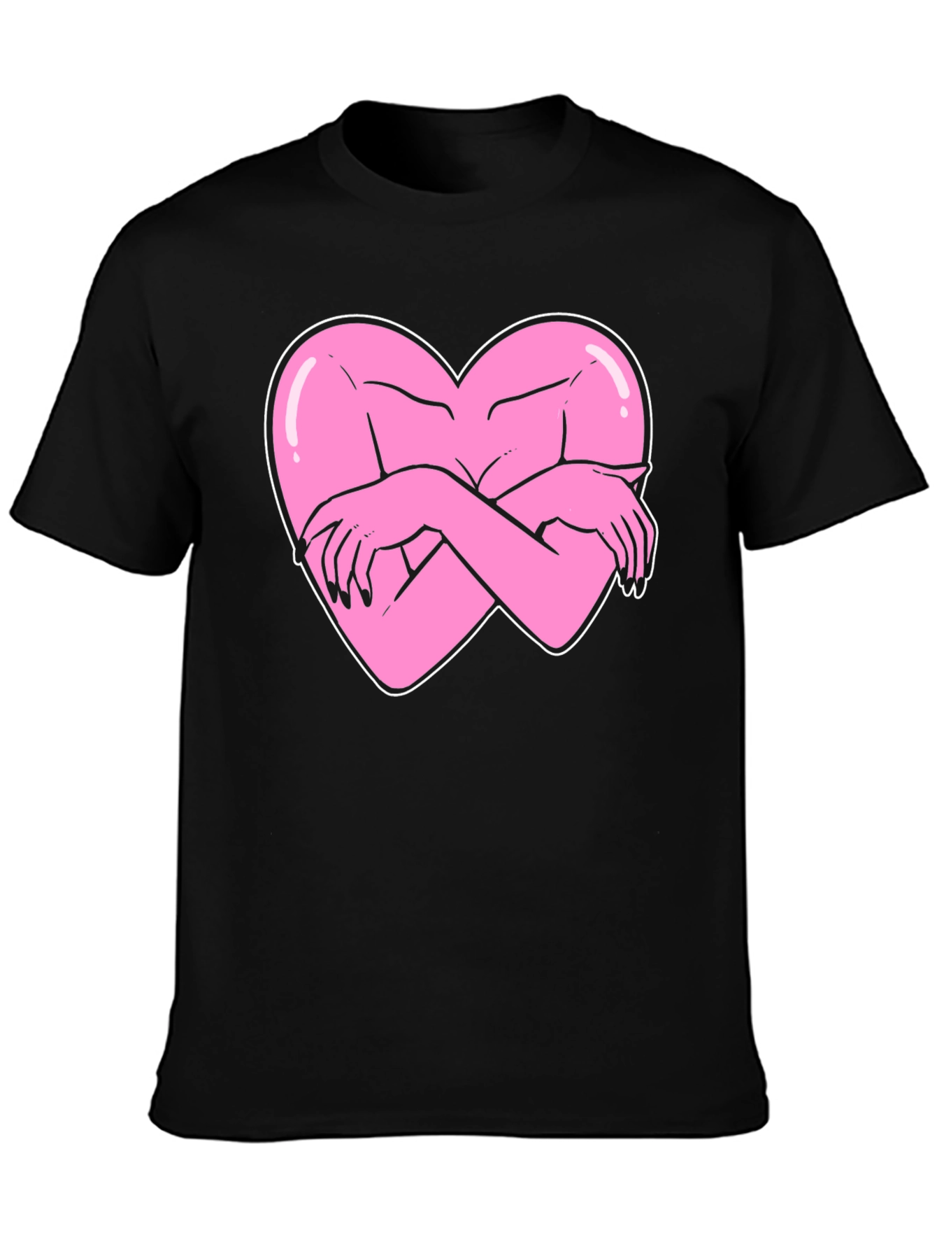 Heart Hug Graphic Tee - Black Cotton T-Shirt