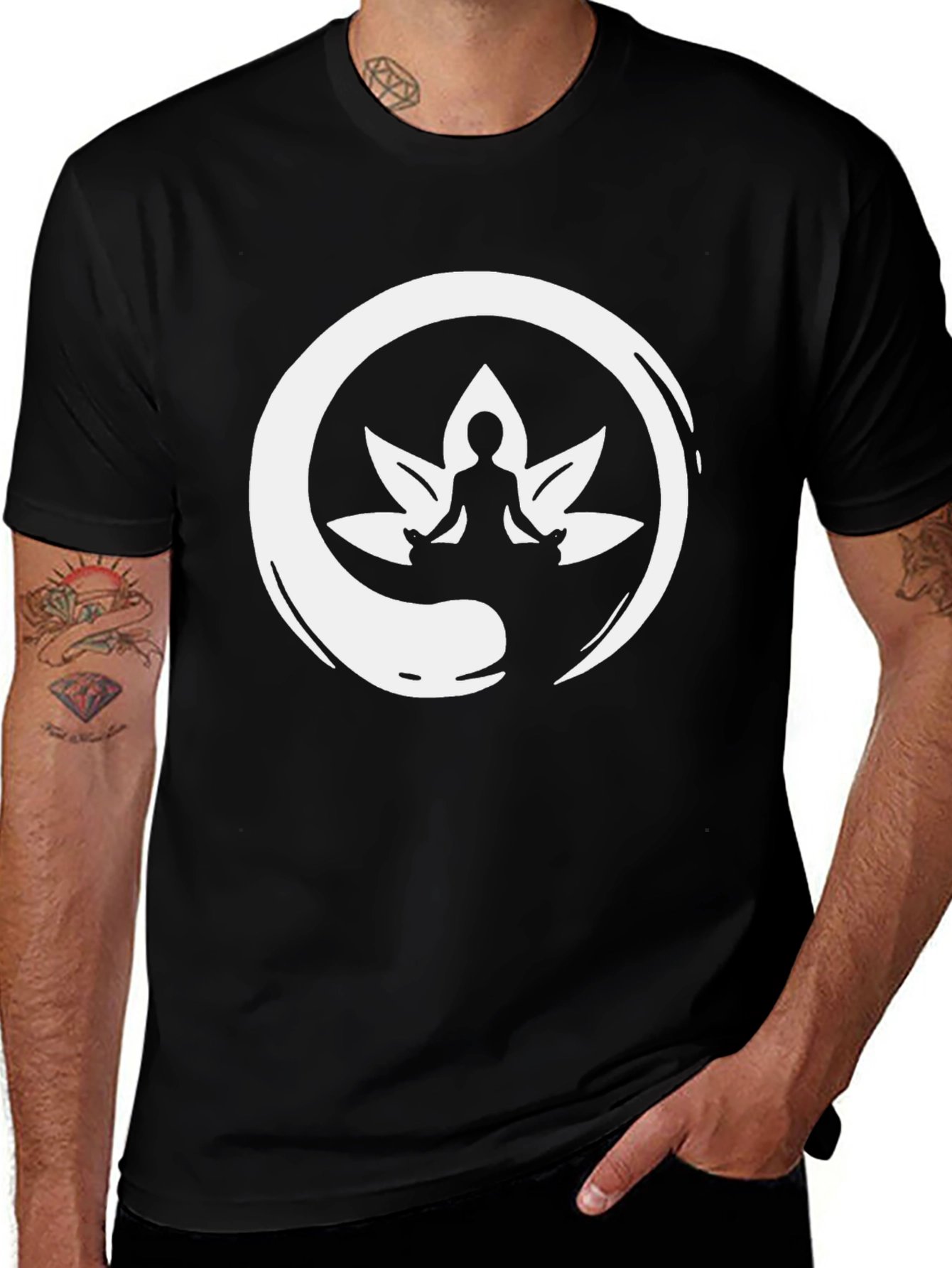 Zen Meditation Lotus T-Shirt - Black