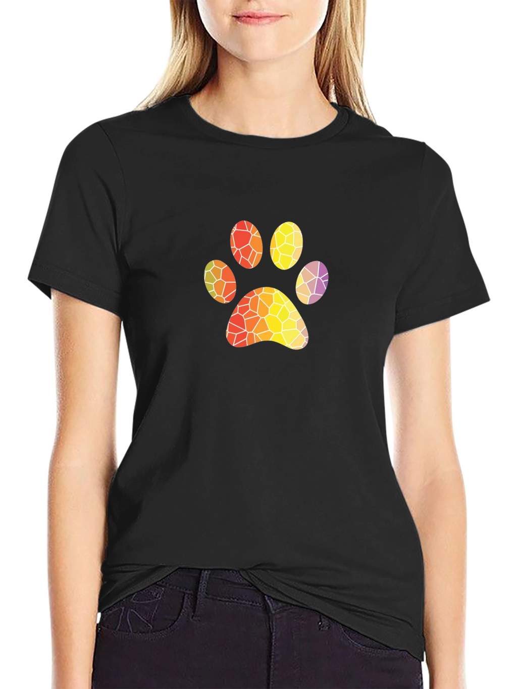 Abstract Paw Print Black T-Shirt