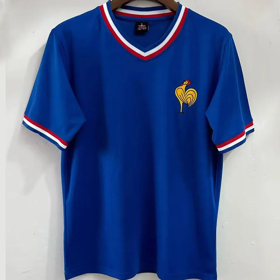 1971 France Home Blue Retro Soccer Jersey Front