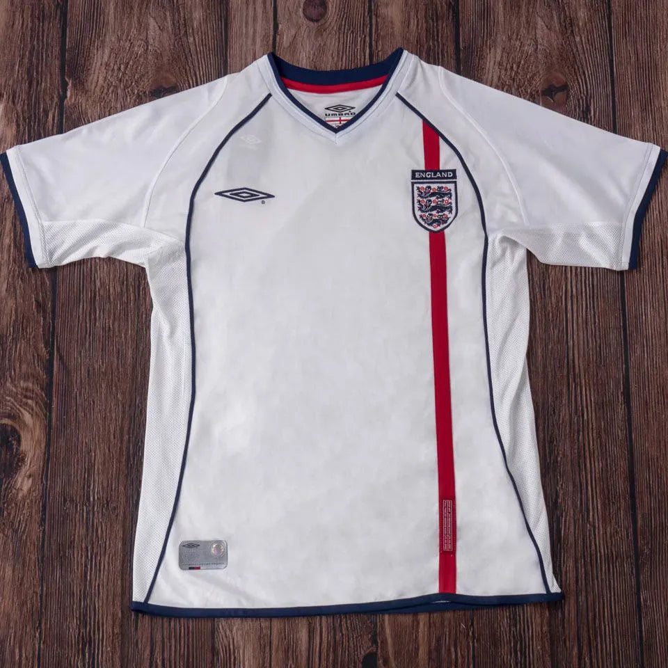 2002 England Home White Retro Soccer Jersey Back
