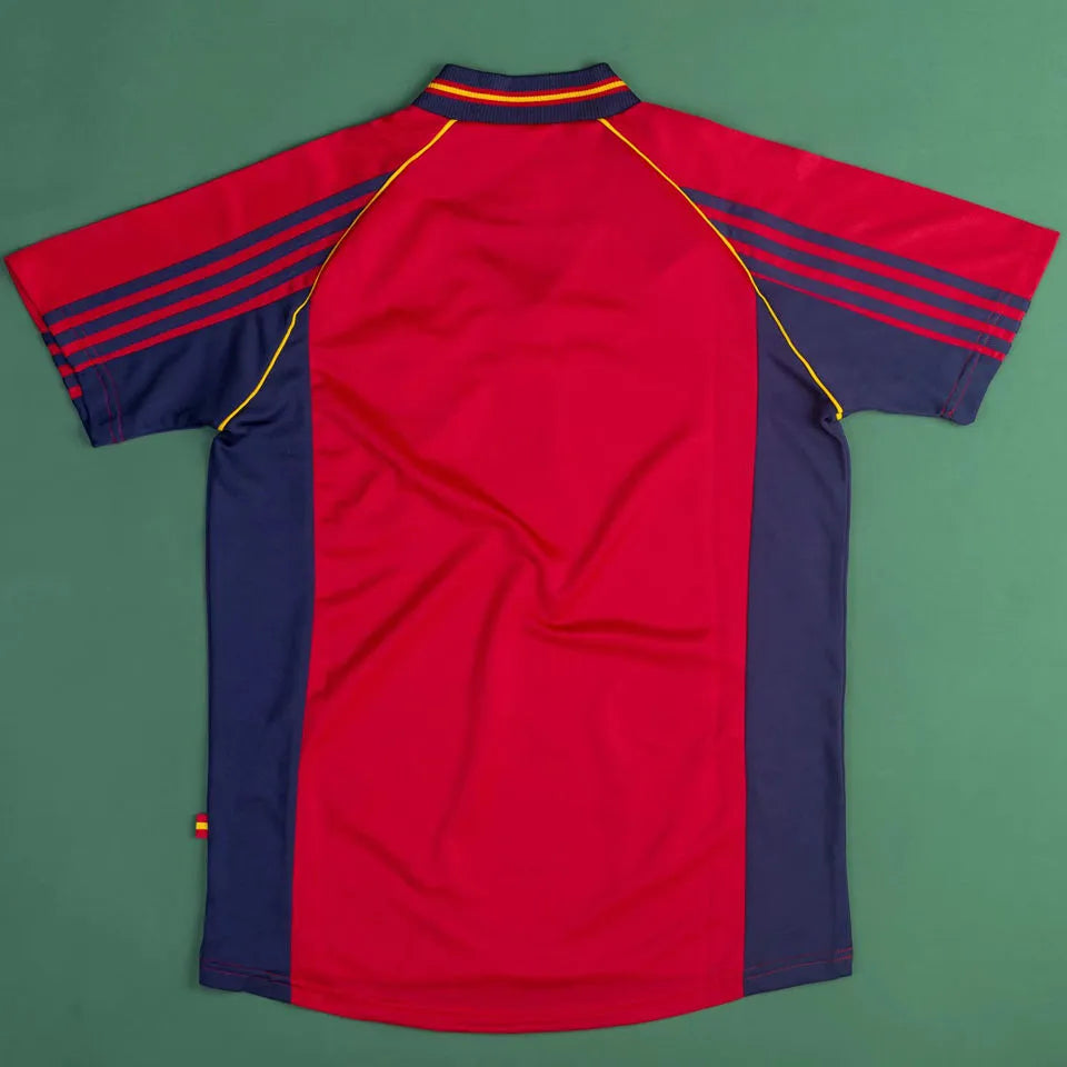 1998 Spain Home Red Retro Soccer Jersey Detail 1
