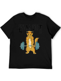Gym Cat Graphic Tee - Black Cotton T-Shirt