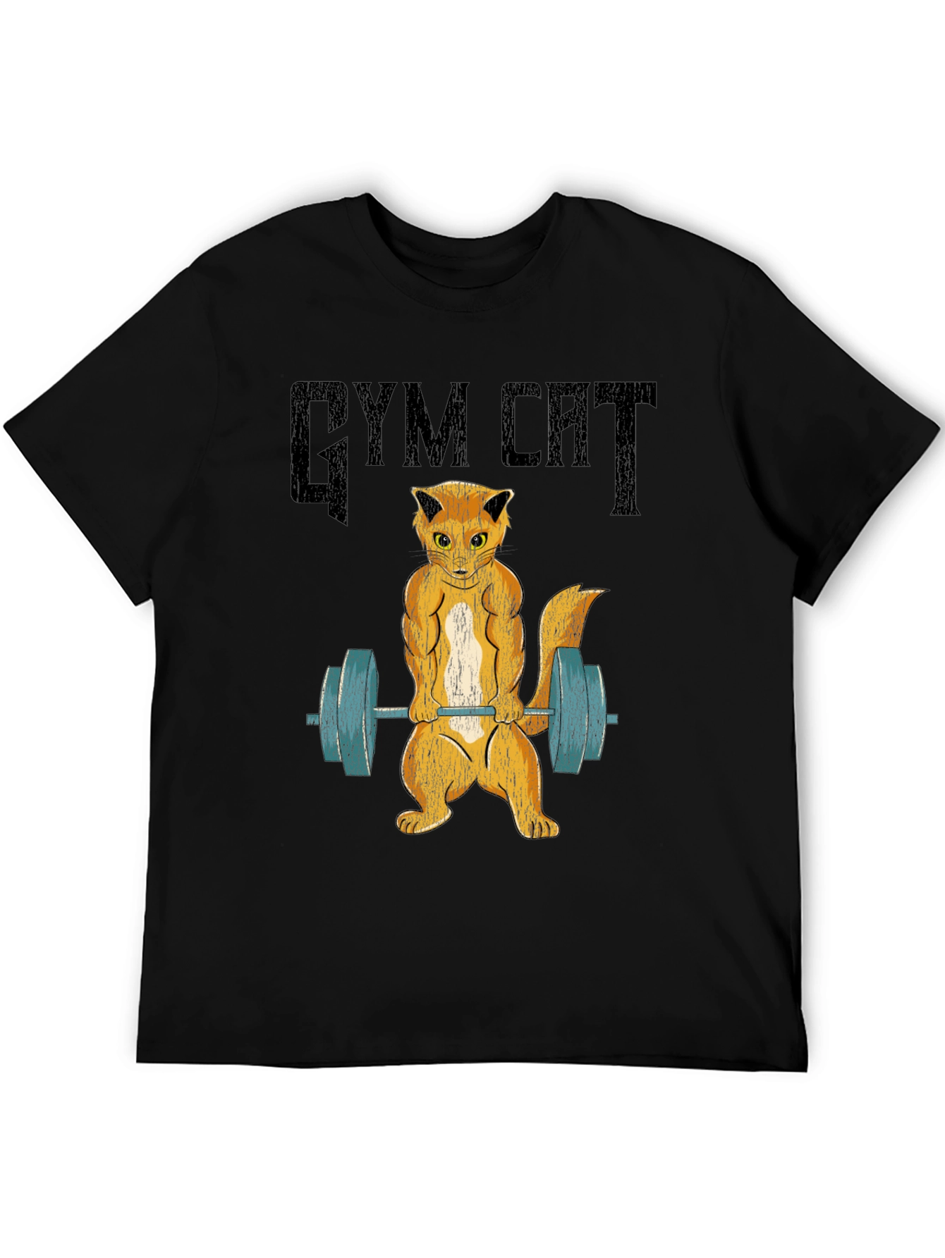 Gym Cat Graphic Tee - Black Cotton T-Shirt