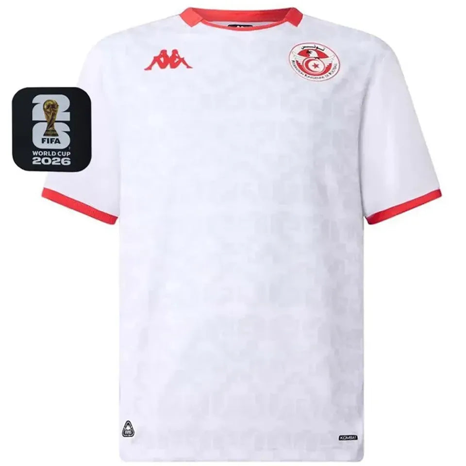 2026/27 Tunisia Away White Fans Soccer Jersey (Have Right Patch 有右臂章 黑底白字） Front