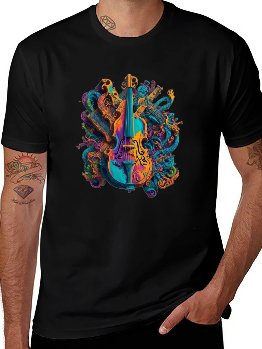 Vibrant Music T-Shirt - Abstract Violin Design
