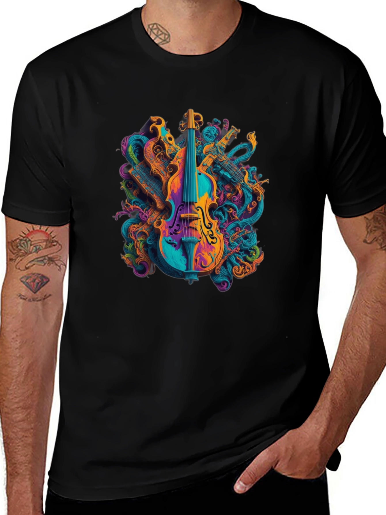 Vibrant Music T-Shirt - Abstract Violin Design
