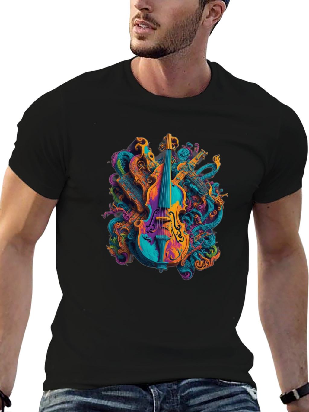 Vibrant Music T-Shirt - Abstract Violin Design