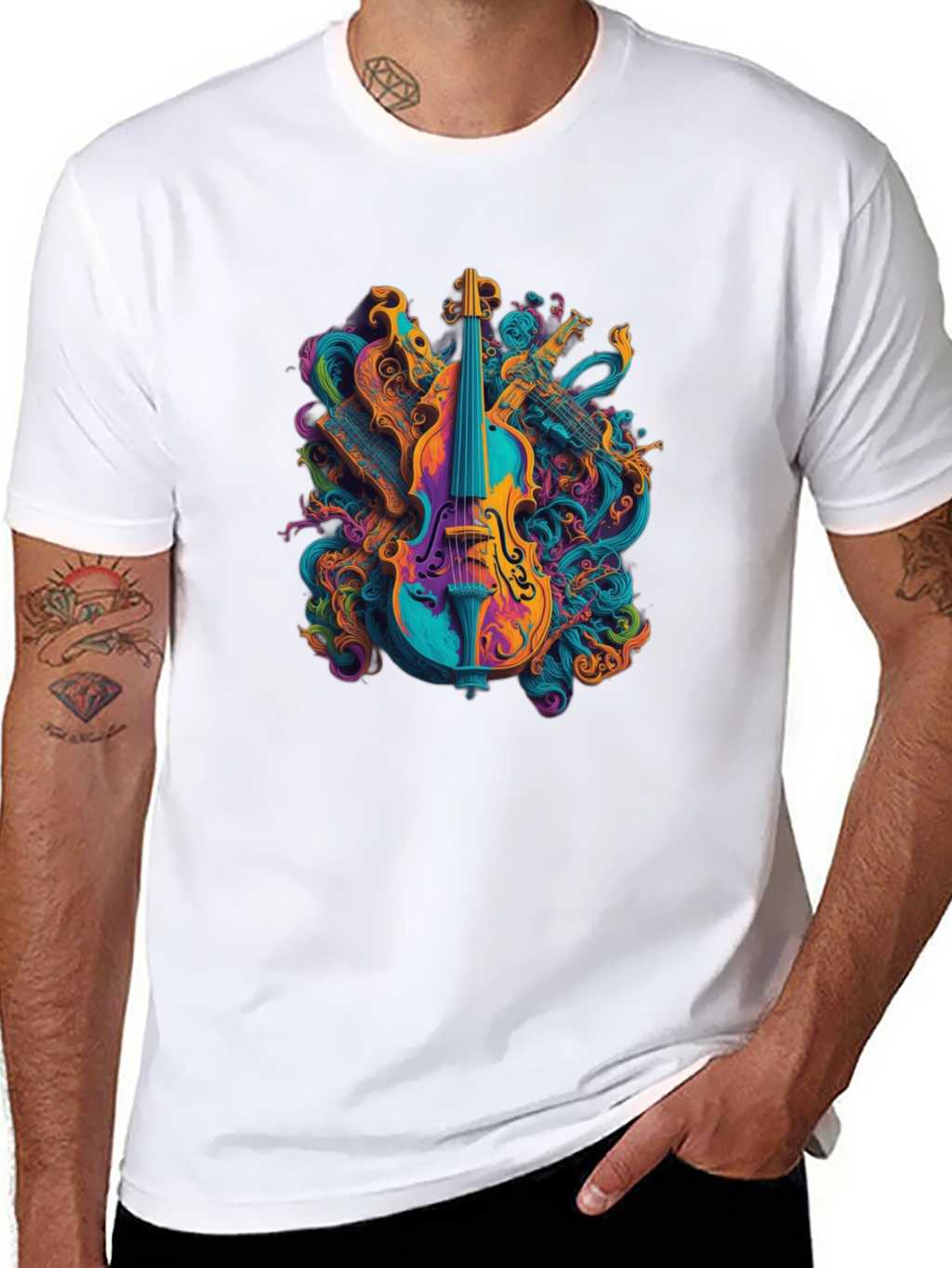 Vibrant Music T-Shirt - Abstract Violin Design
