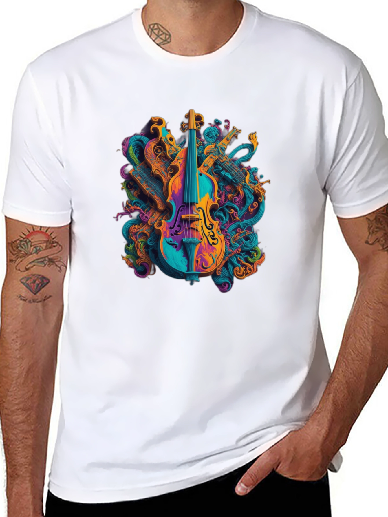 Vibrant Music T-Shirt - Abstract Violin Design