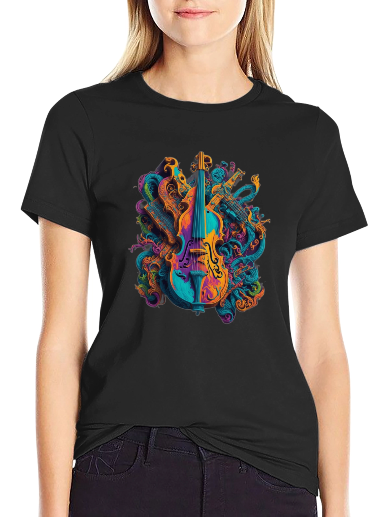 Vibrant Music T-Shirt - Abstract Violin Design