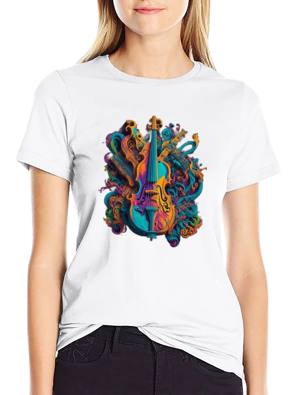 Vibrant Music T-Shirt - Abstract Violin Design