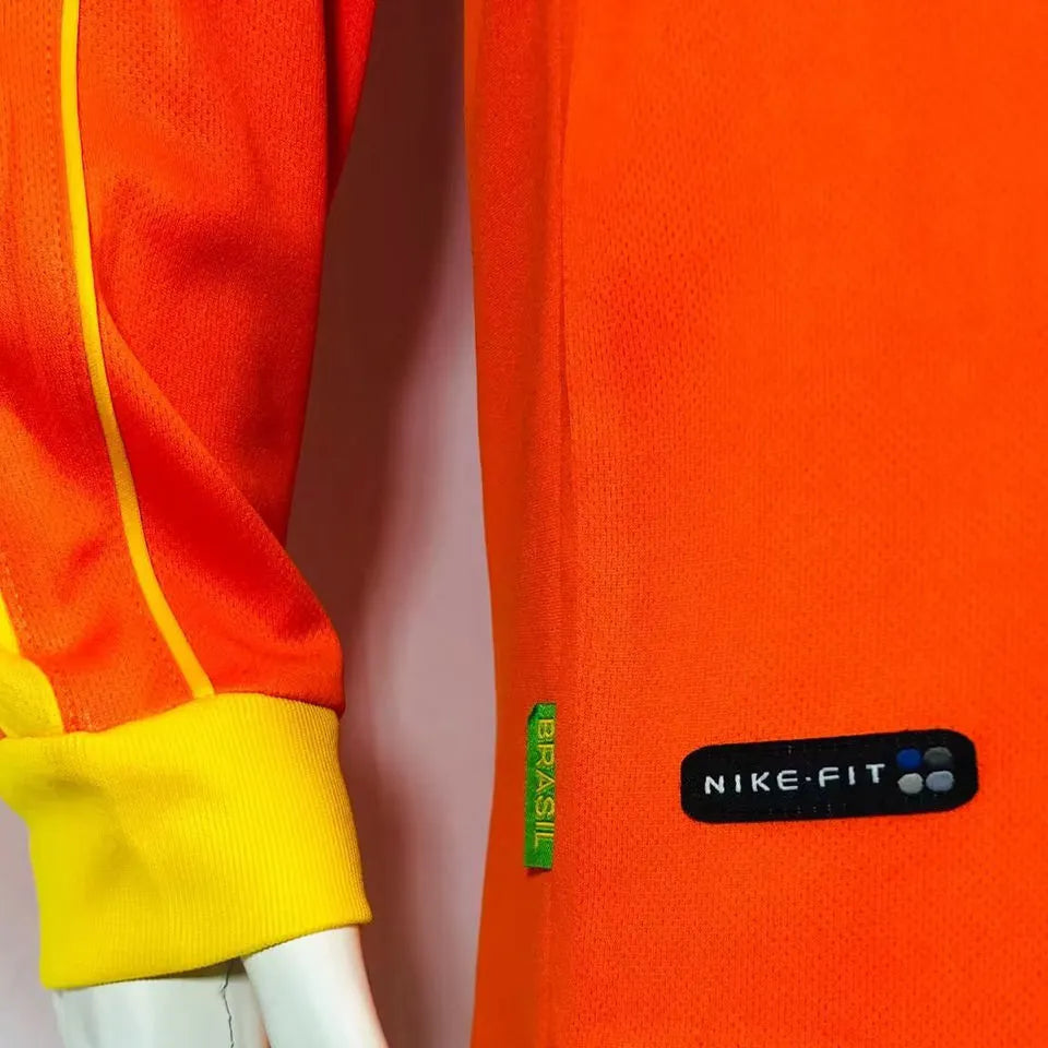 1998 Brazil GK Orange Retro Long Sleeve Jersey Detail 3