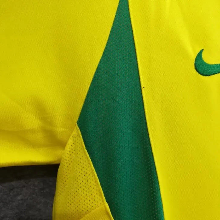 2002 Brazil Home Yellow Retro Long Sleeve Soccer Jersey Detail 3